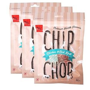 chip chops chicken amp codfish rolls dog treats - 70g pack of 3 healthy tasty high-protein snacks for training amp rewards  suitable for all breeds  sold by foodie puppies with free keyring