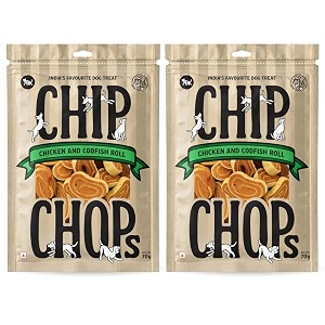chip chops chicken amp codfish rolls dog treats - 70g pack of 2 healthy tasty high-protein snacks for training amp rewards  suitable for all breeds  sold by foodie puppies with free keyring