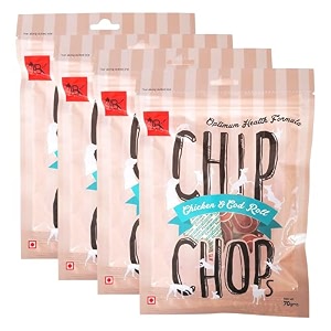 chip chops chicken amp codfish rolls dog treats - 70g pack of 4 healthy tasty high-protein snacks for training amp rewards  suitable for all breeds  sold by foodie puppies with free keyring