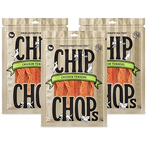 chip chops chicken tenders dog treats - 70g pack of 3 healthy tasty high-protein snacks for training amp rewards  suitable for all breeds  sold by foodie puppies with free keyring