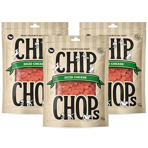 chip chops diced chicken dog treats - 70g pack of 3 healthy tasty high-protein snacks for training amp rewards  suitable for all breeds  sold by foodie puppies with free keyring