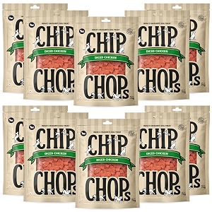 chip chops diced chicken dog treats - 70g pack of 10 healthy tasty high-protein snacks for training amp rewards  suitable for all breeds  sold by foodie puppies with free keyring