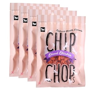 chip chops diced chicken dog treats - 70g pack of 4 healthy tasty high-protein snacks for training amp rewards  suitable for all breeds  sold by foodie puppies with free keyring