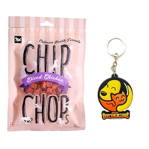 chip chops diced chicken dog treats - 70g pack of 1 healthy tasty high-protein snacks for training amp rewards  suitable for all breeds  sold by foodie puppies with free keyring