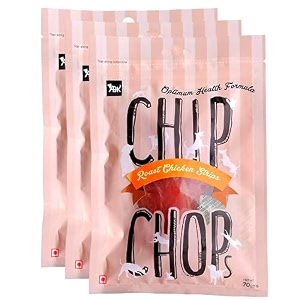 chip chops roast chicken strips dog treats - 70g pack of 3 healthy tasty high-protein snacks for training amp rewards  suitable for all breeds  sold by foodie puppies with free keyring