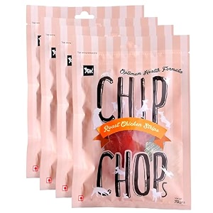 chip chops roast chicken strips dog treats - 70g pack of 4 healthy tasty high-protein snacks for training amp rewards  suitable for all breeds  sold by foodie puppies with free keyring