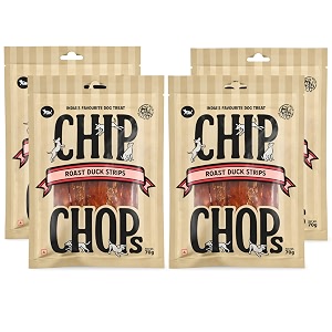 chip chops roast duck strips dog treats - 70g pack of 4 healthy tasty high-protein snacks for training amp rewards  suitable for all breeds  sold by foodie puppies with free keyring