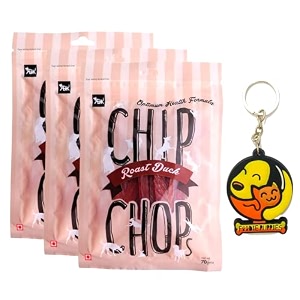 chip chops roast duck strips dog treats - 70g pack of 3 healthy tasty high-protein snacks for training amp rewards  suitable for all breeds  sold by foodie puppies with free keyring