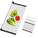 CHIRISEN Expandable Roll Up Dish Drying Rack Over the Sink Drying Rack for Kitchen Counter, Large Stainless Steel Dish Drainer Over Sink Dish Drying Rack Foldable, Collapsible, 21.14''x12'', 18Tube