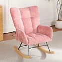 Rocking Chair Nursery with Airbag, Comfy Nursery Rocking Reading Chair Indoor, Cozy Upholstered Glider Rocker Chairs for Living Room Bedroom Offices, Sillas Mecedoras(Chenille, Pink)