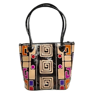 shantiniketan genuine leather handcrafted handtooled geometric motif abstract pattern design mini shopping shoulder bag for women