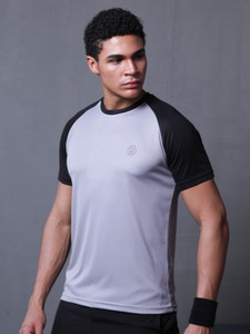 CHKOKKO Colorblock Men Round Neck Grey T-Shirt