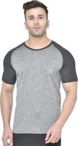 CHKOKKO Colorblock Men Round Neck Black Grey