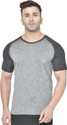CHKOKKO Colorblock Men Round Neck Black Grey