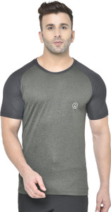 CHKOKKO Men Colorblock Round Neck Polyester Grey