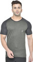 CHKOKKO Men Colorblock Round Neck Polyester Grey