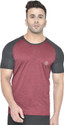 CHKOKKO Men Colorblock Round Neck Polyester Maroon