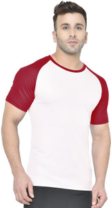 CHKOKKO Men Colorblock Round Neck Polyester Red