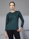 CHKOKKO Women Solid Round Neck Polyester Green