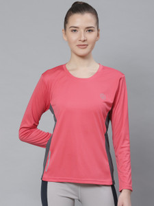 CHKOKKO Women Solid Round Neck Polyester Pink
