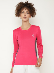 CHKOKKO Solid Women Round Neck Pink T-Shirt
