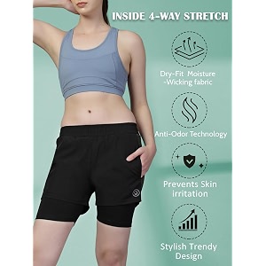 chkokko gym shorts for women workout sports running quick dry fit double layer inner compression with pockets breathable lightweight wear