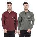CHKOKKO Men's Regular Fit Polo Full Sleeves Gym T-Shirt Olive Red Size M