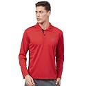 CHKOKKO Men's Solid Active Sports Wear Polo Full Sleeve Gym T-Shirt with Button-Down Collar Quick Dry Breathable Perfect for Workout Regular Fit and Running Tee Red M