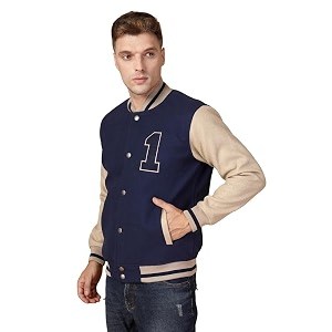 CHKOKKO Mens Regular Varsity Jacket with Snap