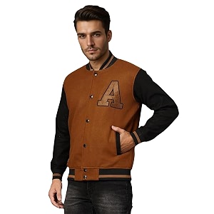 CHKOKKO Mens Regular Varsity Jacket with Snap