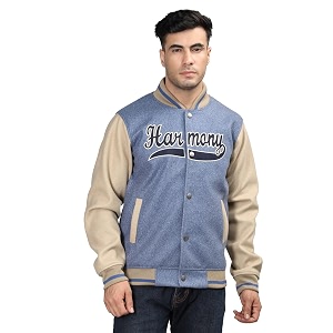 CHKOKKO Mens Regular Varsity Jacket with Snap