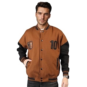 CHKOKKO Mens Oversized Varsity Jacket with Snap