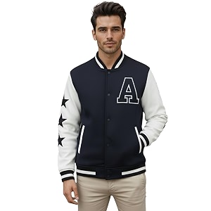 CHKOKKO Mens Regular Varsity Jacket with Snap