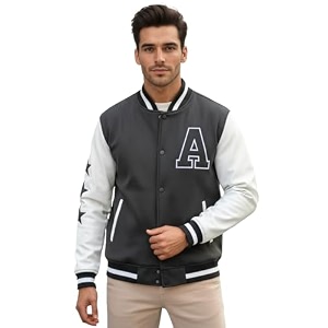CHKOKKO Mens Regular Varsity Jacket with Snap