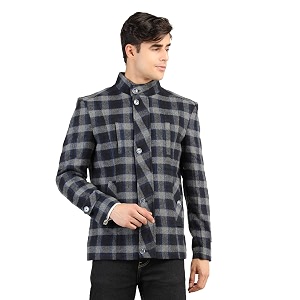 chkokko winter wear single breasted notch lapel tweed pea trench standard length coat blazer for men