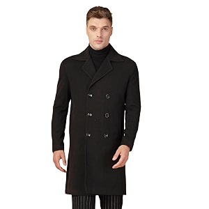 chkokko men stylish long winter coat single breasted thigh length overcoat with elegant spread collar amp practical front side pockets for formal or semi-formal occasions