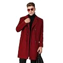 CHKOKKO Men Stylish Long Winter Coat Single Breasted Thigh Length Overcoat with Elegant Spread Collar &amp; Practical Front Side Pockets for Formal or Semi-Formal Occasions