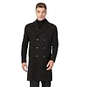 CHKOKKO Men Stylish Long Winter Coat Single Breasted Thigh Length Overcoat with Elegant Spread Collar &amp; Practical Front Side Pockets for Formal or Semi-Formal Occasions