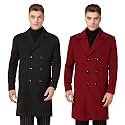 CHKOKKO Men Winter Wear Solid Double Breasted Long Coat Combo Pack of 2 Black Maroon XL