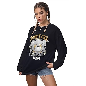 CHKOKKO Oversized Round Neck Drop Shoulder Printed