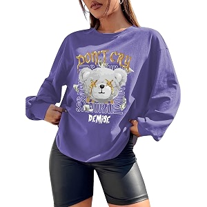 CHKOKKO Oversized Round Neck Drop Shoulder Printed