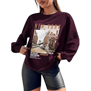 CHKOKKO Oversized Round Neck Drop Shoulder Printed