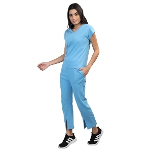 chkokko women casual summer track suit t-shirt shorts trackpant co-ord set skyblue xl