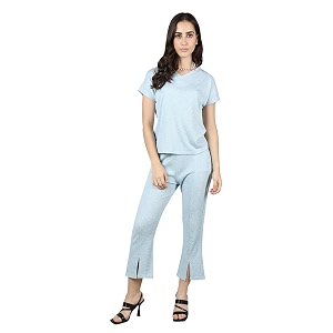 chkokko women polycotton solid casual summer track suit t-shirt shorts trackpant co-ord set iceblue medium