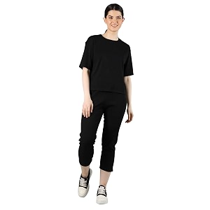 chkokko women casual summer track suit t-shirt shorts trackpant co-ord set black l