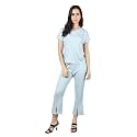 CHKOKKO Women Polycotton Solid Casual Summer Track Suit T-Shirt Shorts Trackpant Co-Ord Set Iceblue Medium