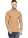 CHKOKKO Solid Men High Neck Beige T-Shirt