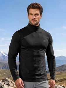 CHKOKKO Solid Men High Neck Black T-Shirt