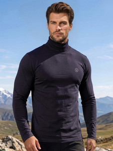 CHKOKKO Solid Men High Neck Blue T-Shirt