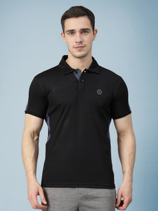 CHKOKKO Solid Men Polo Neck Black T-Shirt